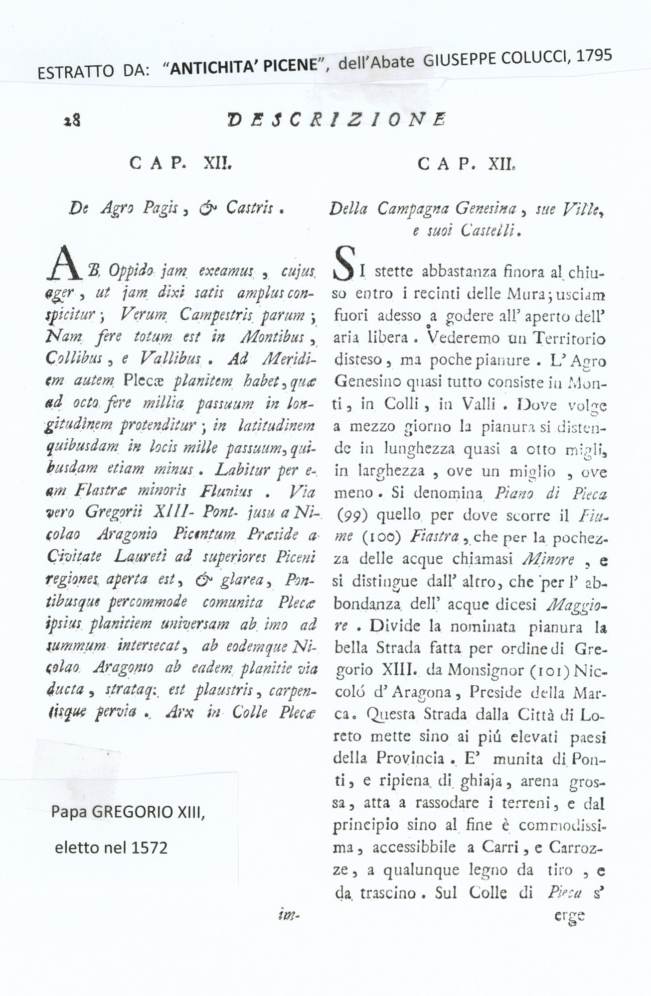 Estratto dalle Antichità Picene del Colucci